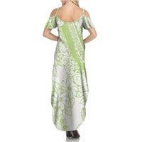 Polynesian Tiare Flower Sage Green Pastel Summer Maxi Dress LT14 - Polynesian Pride