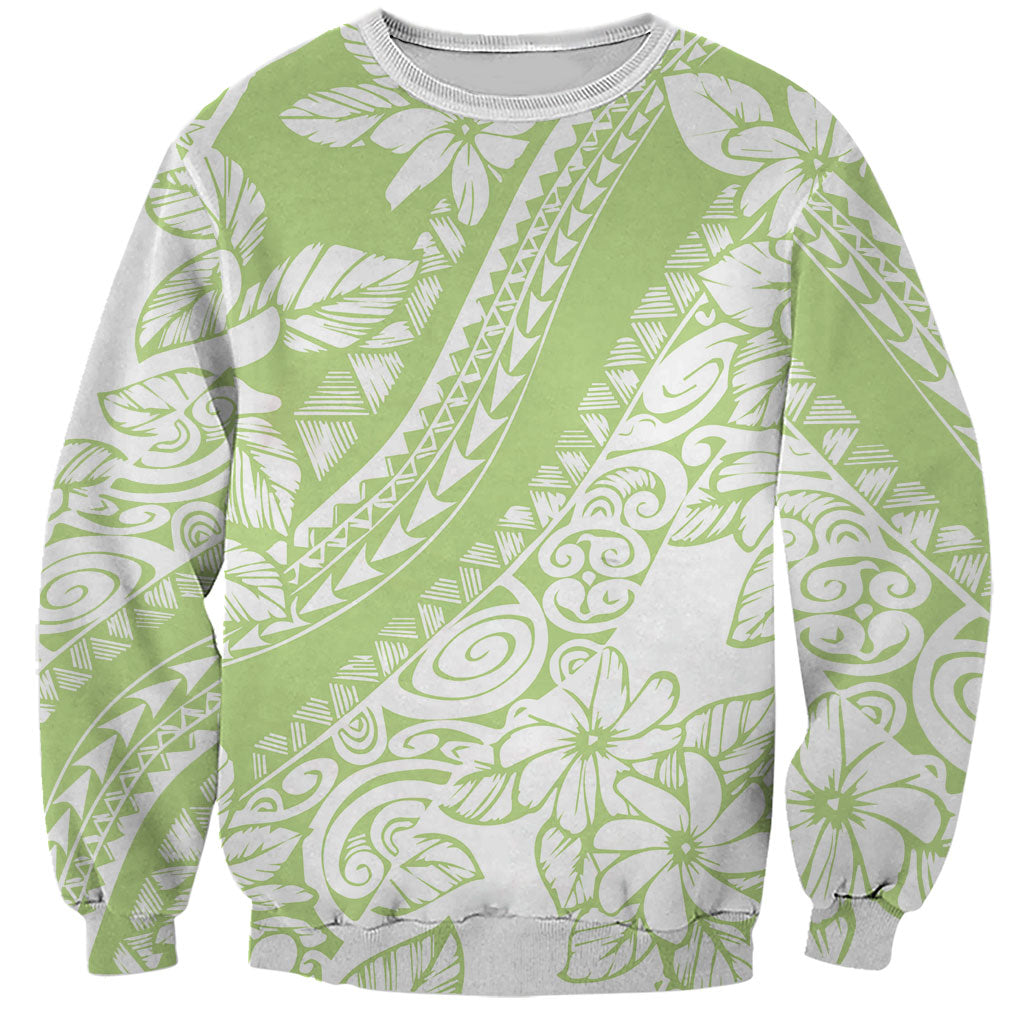 Polynesian Tiare Flower Sage Green Pastel Sweatshirt