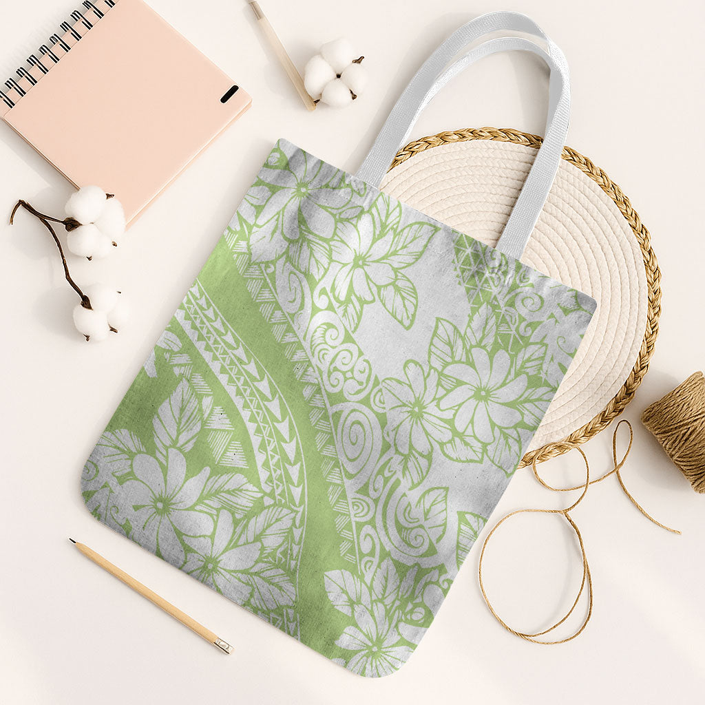 Polynesian Tiare Flower Sage Green Pastel Tote Bag