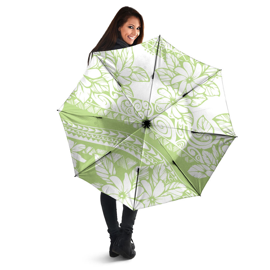 Polynesian Tiare Flower Sage Green Pastel Umbrella