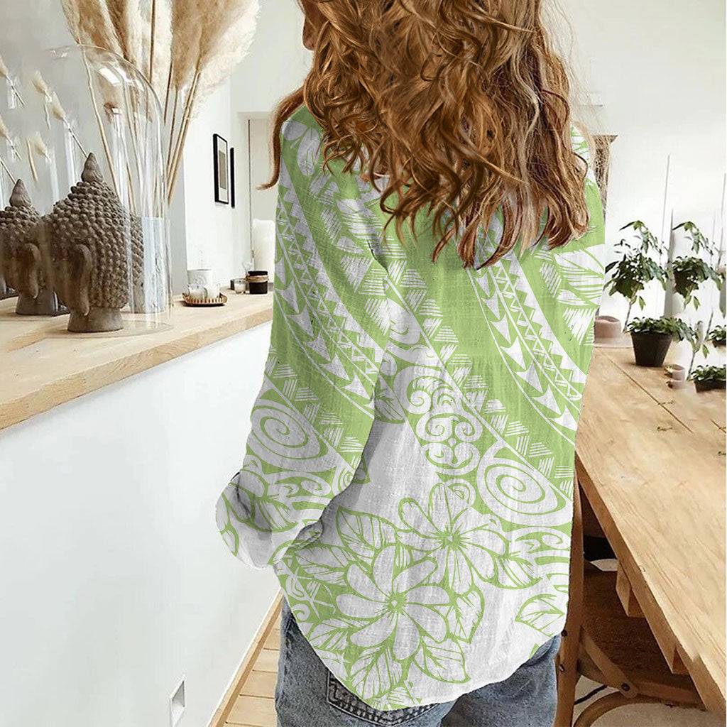 Polynesian Tiare Flower Sage Green Pastel Women Casual Shirt LT14 - Polynesian Pride