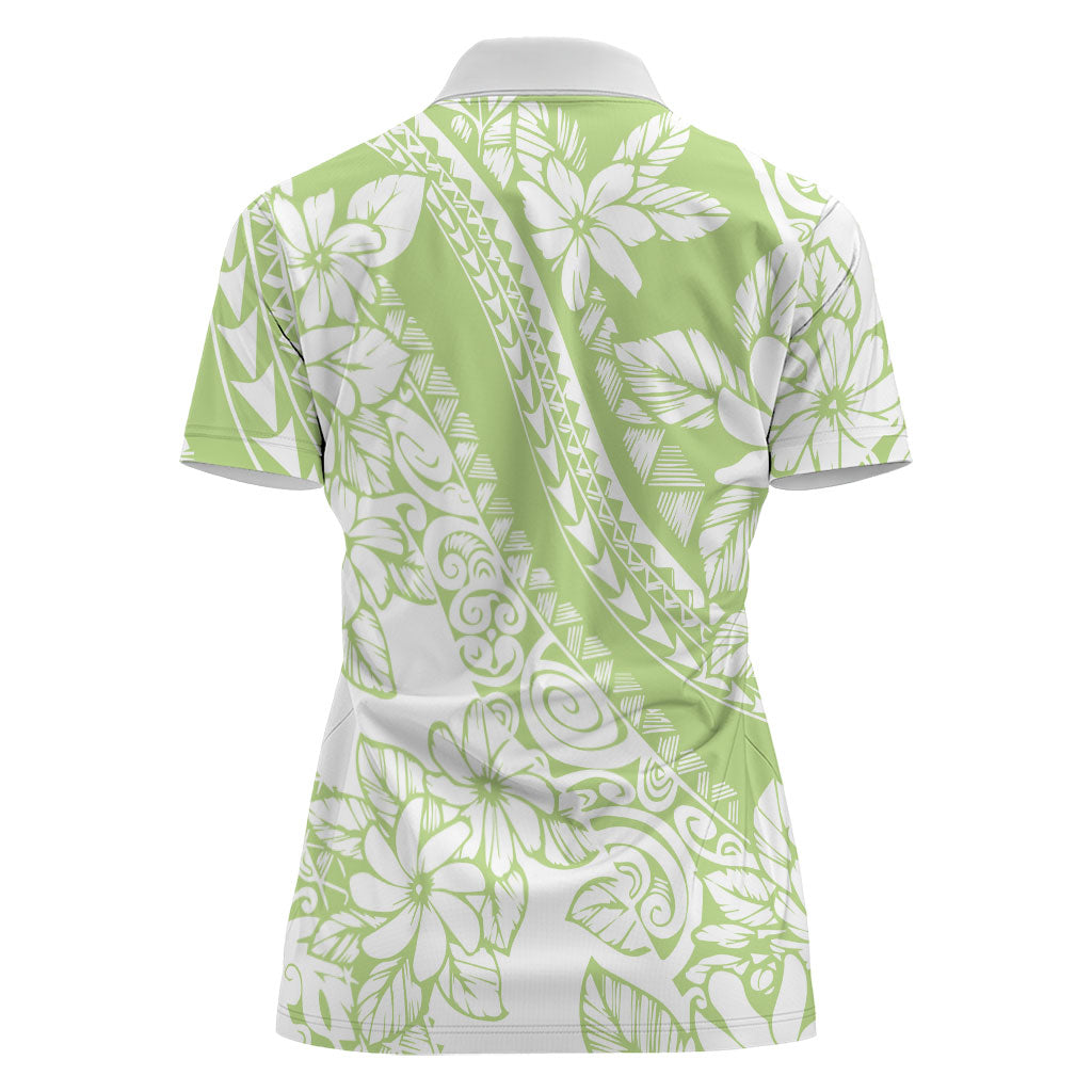 Polynesian Tiare Flower Sage Green Pastel Women Polo Shirt