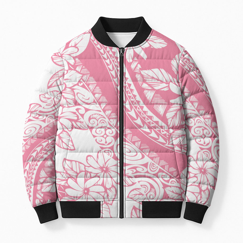 Polynesian Tiare Flower Pink Pastel Vibes Bomber Puffer Jacket