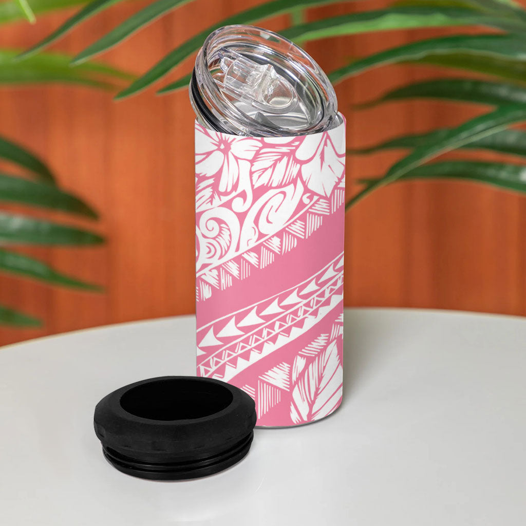 Polynesian Tiare Flower Pink Pastel Vibes 4 in 1 Can Cooler Tumbler