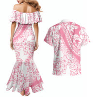 Polynesian Tiare Flower Pink Pastel Vibes Couples Matching Mermaid Dress and Hawaiian Shirt LT14 - Polynesian Pride