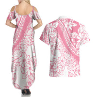 Polynesian Tiare Flower Pink Pastel Vibes Couples Matching Summer Maxi Dress and Hawaiian Shirt LT14 - Polynesian Pride