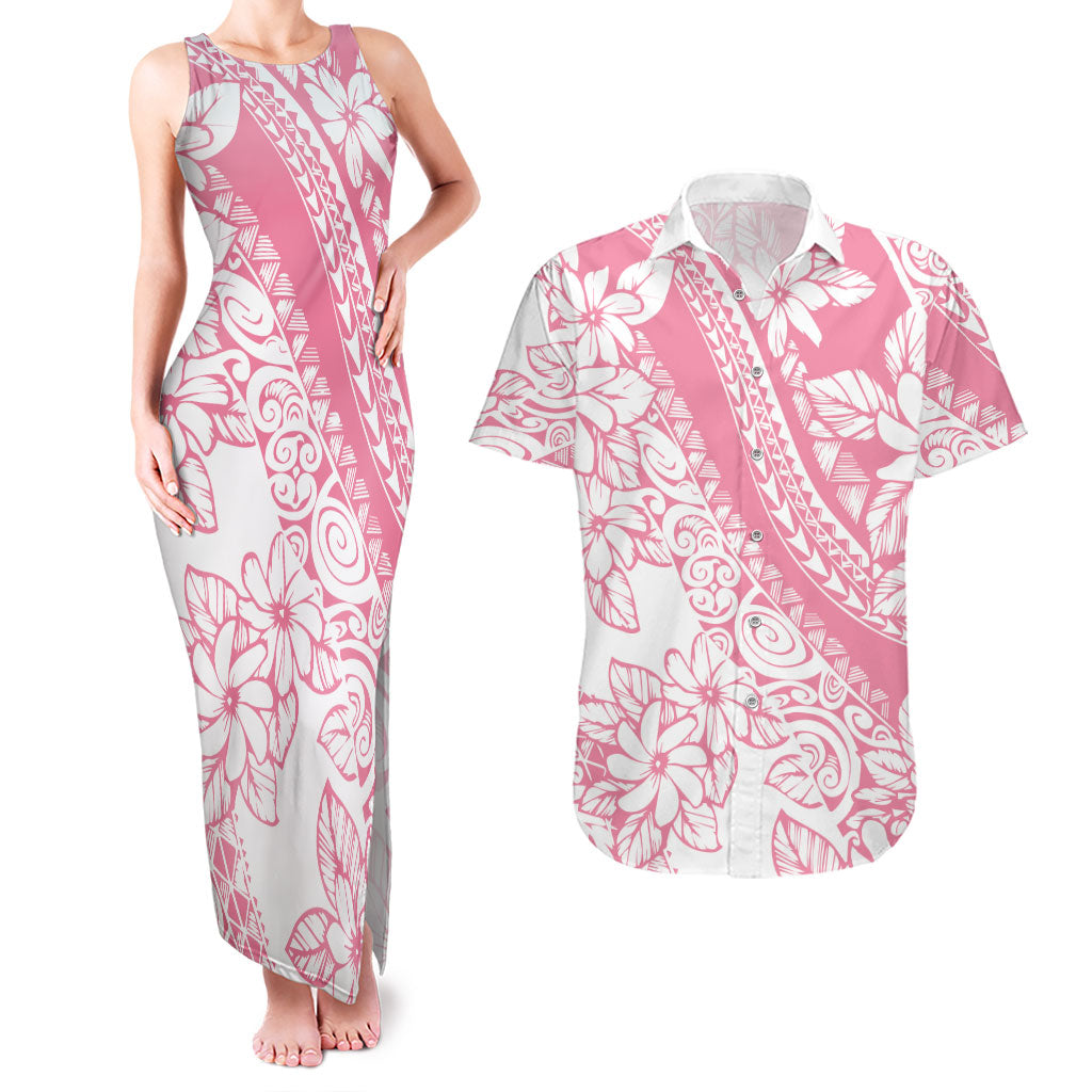 Polynesian Tiare Flower Pink Pastel Vibes Couples Matching Tank Maxi Dress and Hawaiian Shirt LT14 Pink - Polynesian Pride