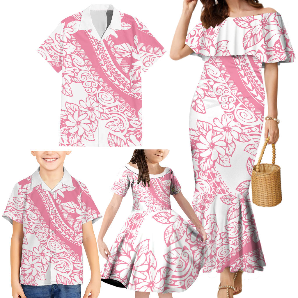 Polynesian Tiare Flower Pink Pastel Vibes Family Matching Mermaid Dress and Hawaiian Shirt LT14 - Polynesian Pride
