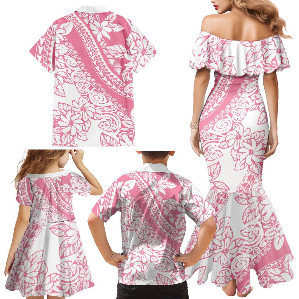 Polynesian Tiare Flower Pink Pastel Vibes Family Matching Mermaid Dress and Hawaiian Shirt LT14 - Polynesian Pride