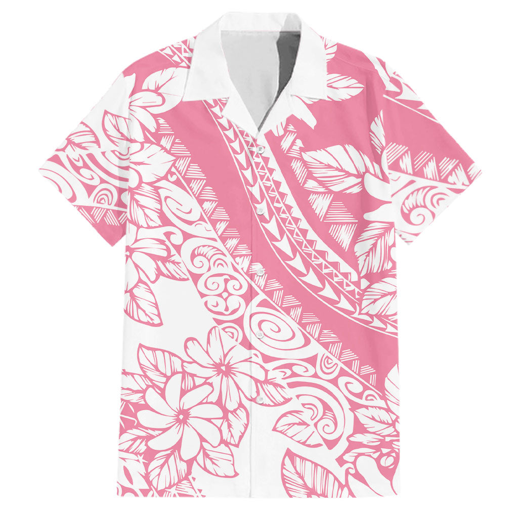 Polynesian Tiare Flower Pink Pastel Vibes Family Matching Off Shoulder Maxi Dress and Hawaiian Shirt LT14 Dad's Shirt - Short Sleeve Pink - Polynesian Pride