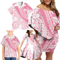 Polynesian Tiare Flower Pink Pastel Vibes Family Matching Off Shoulder Short Dress and Hawaiian Shirt LT14 - Polynesian Pride