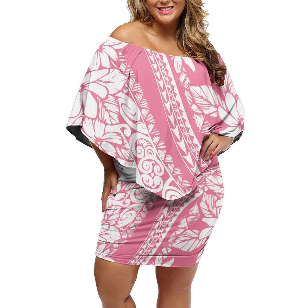 Polynesian Tiare Flower Pink Pastel Vibes Family Matching Off Shoulder Short Dress and Hawaiian Shirt LT14 Mom's Dress Pink - Polynesian Pride
