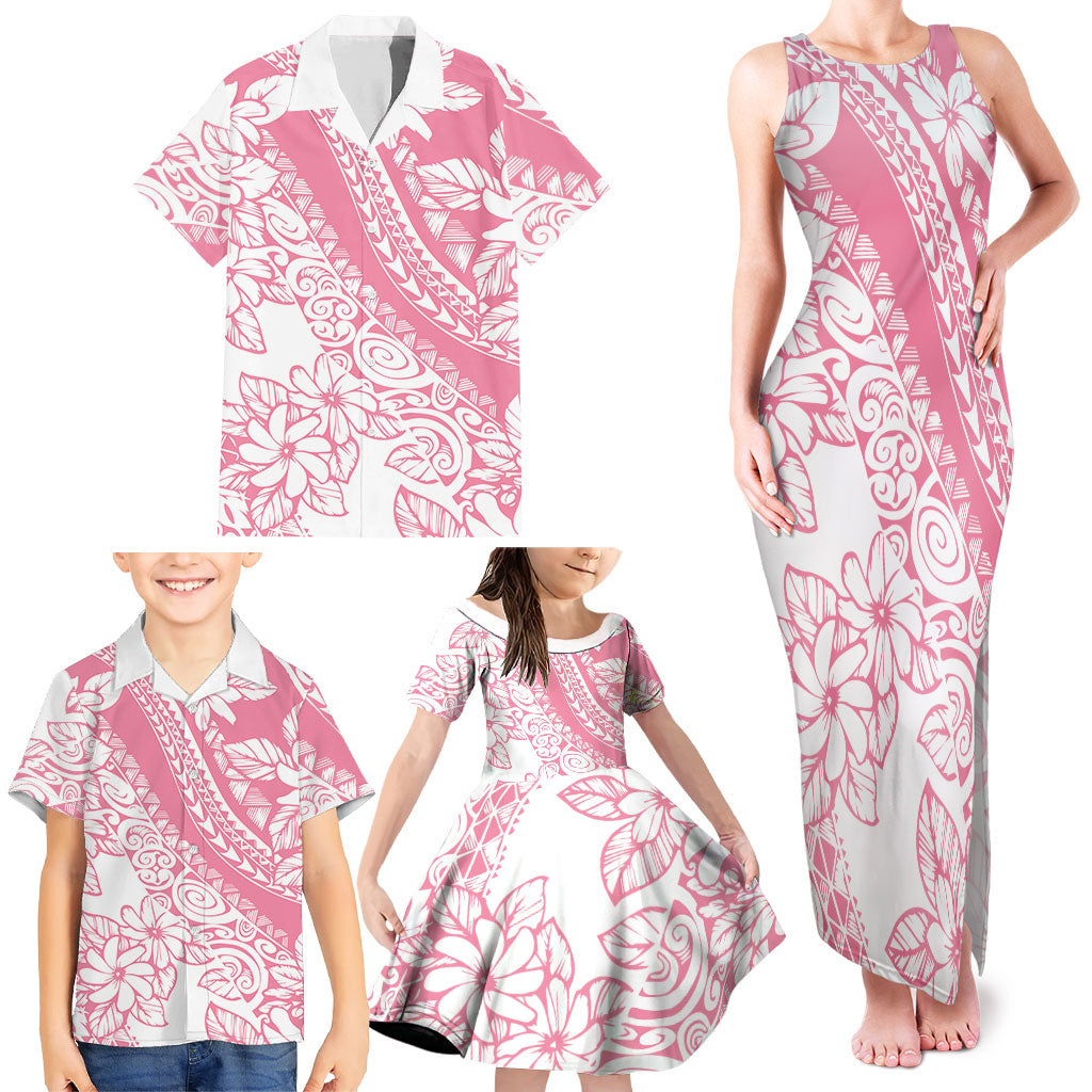 Polynesian Tiare Flower Pink Pastel Vibes Family Matching Tank Maxi Dress and Hawaiian Shirt LT14 - Polynesian Pride