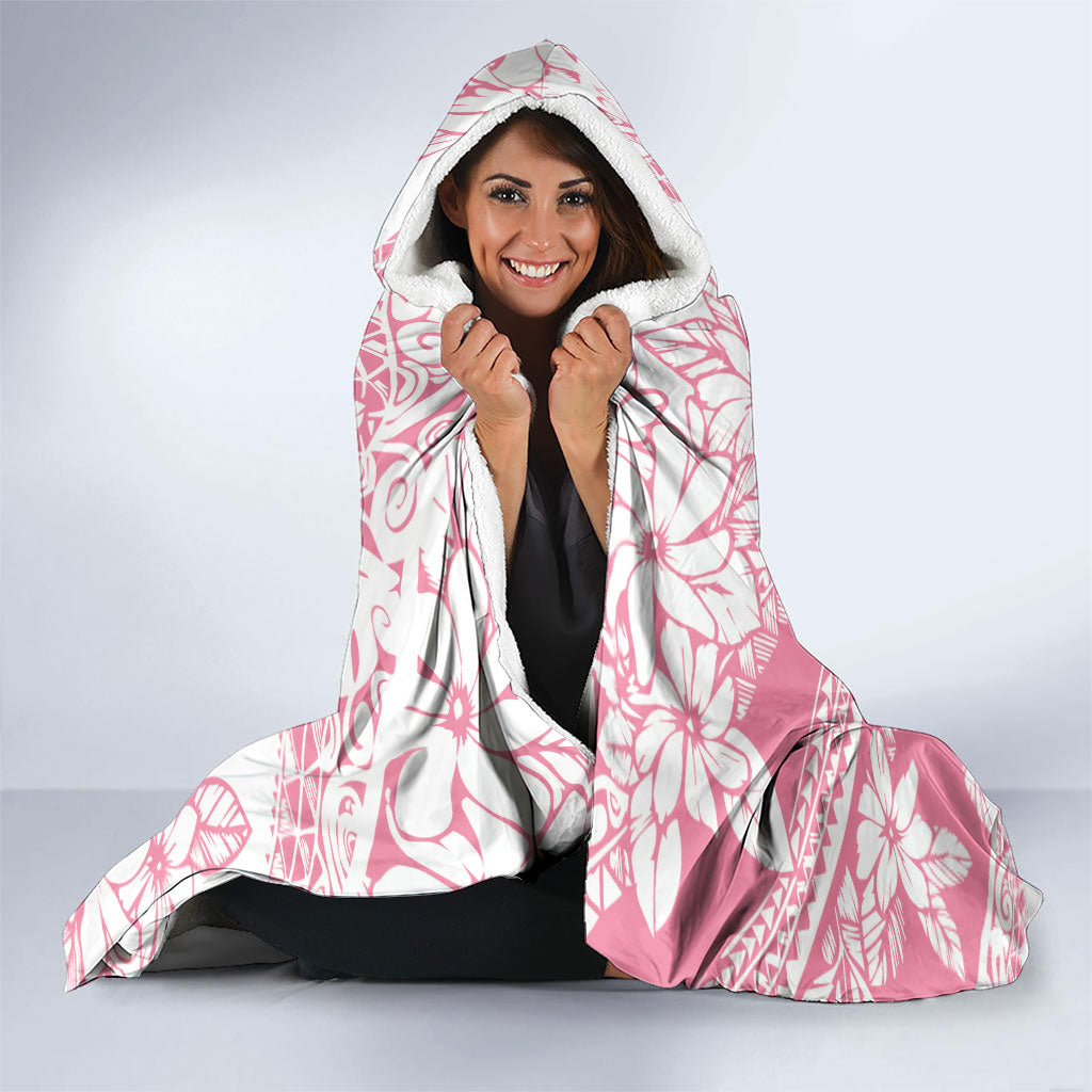 Polynesian Tiare Flower Pink Pastel Vibes Hooded Blanket