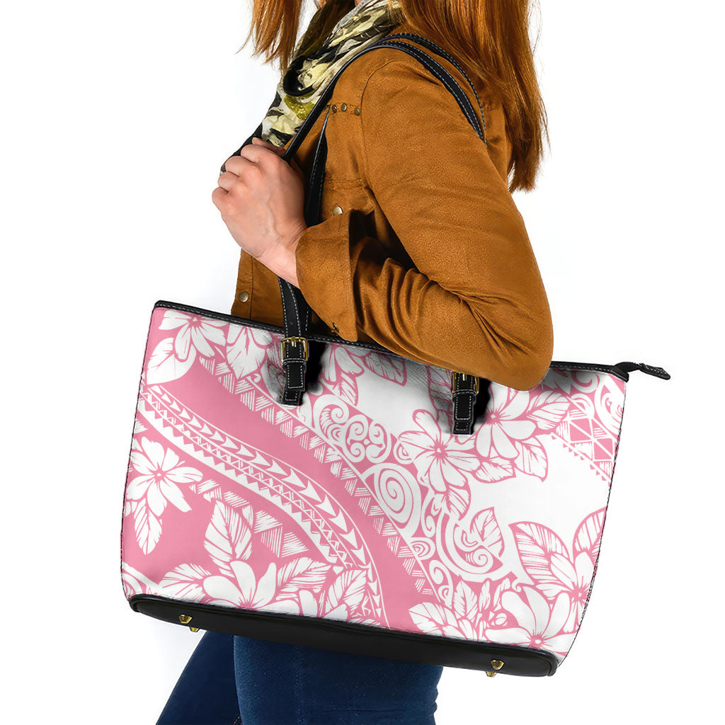 Polynesian Tiare Flower Pink Pastel Vibes Leather Tote Bag