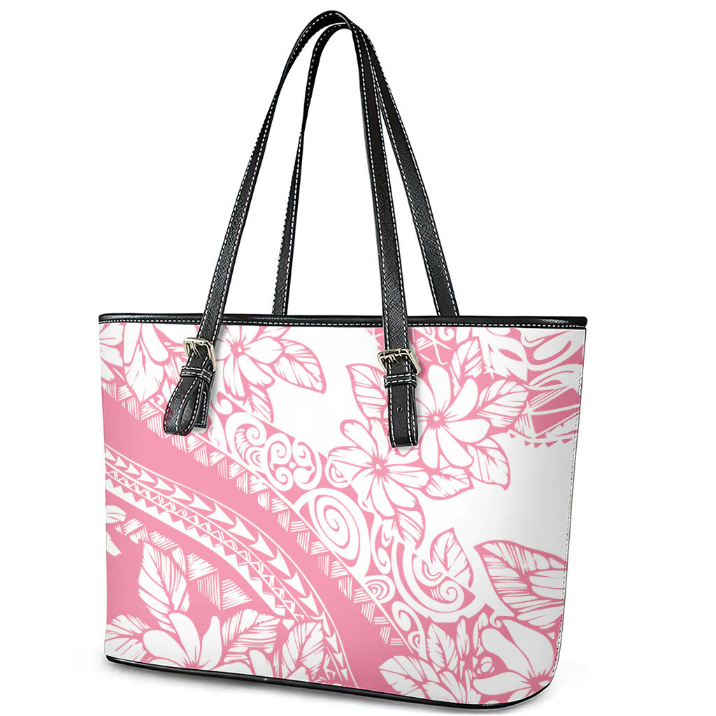 Polynesian Tiare Flower Pink Pastel Vibes Leather Tote Bag