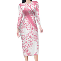 Polynesian Tiare Flower Pink Pastel Vibes Long Sleeve Bodycon Dress