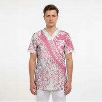 Polynesian Tiare Flower Pink Pastel Vibes Scrub Top