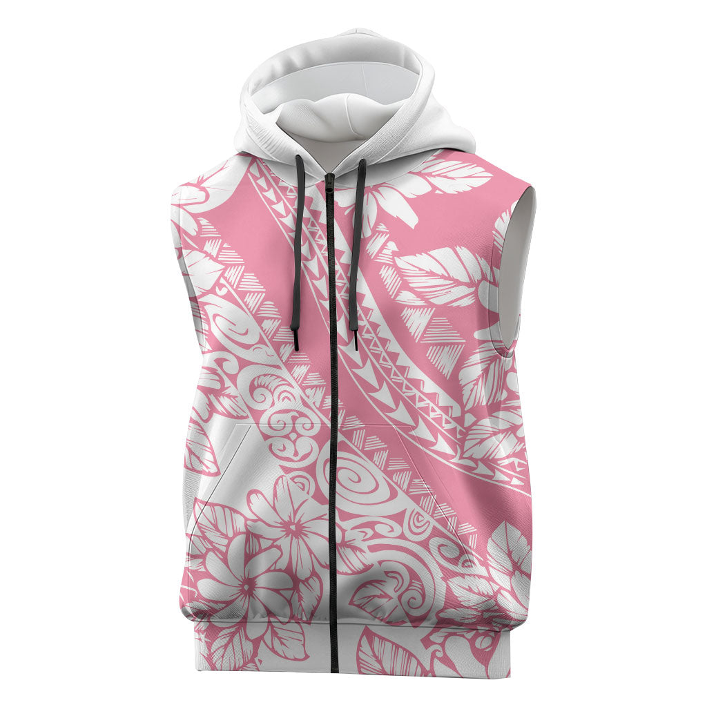 Polynesian Tiare Flower Pink Pastel Vibes Sleeveless Zip Hoodie