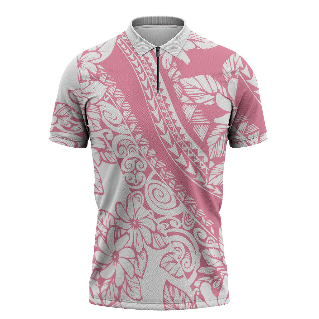 Polynesian Tiare Flower Pink Pastel Vibes Zipper Polo Shirt