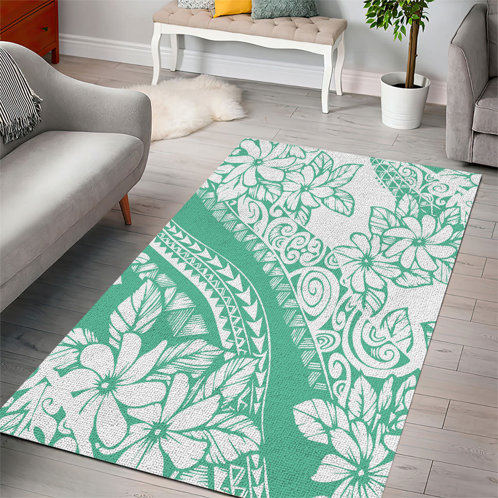 Polynesian Tiare Flower Cyan Pastel Vibes Area Rug