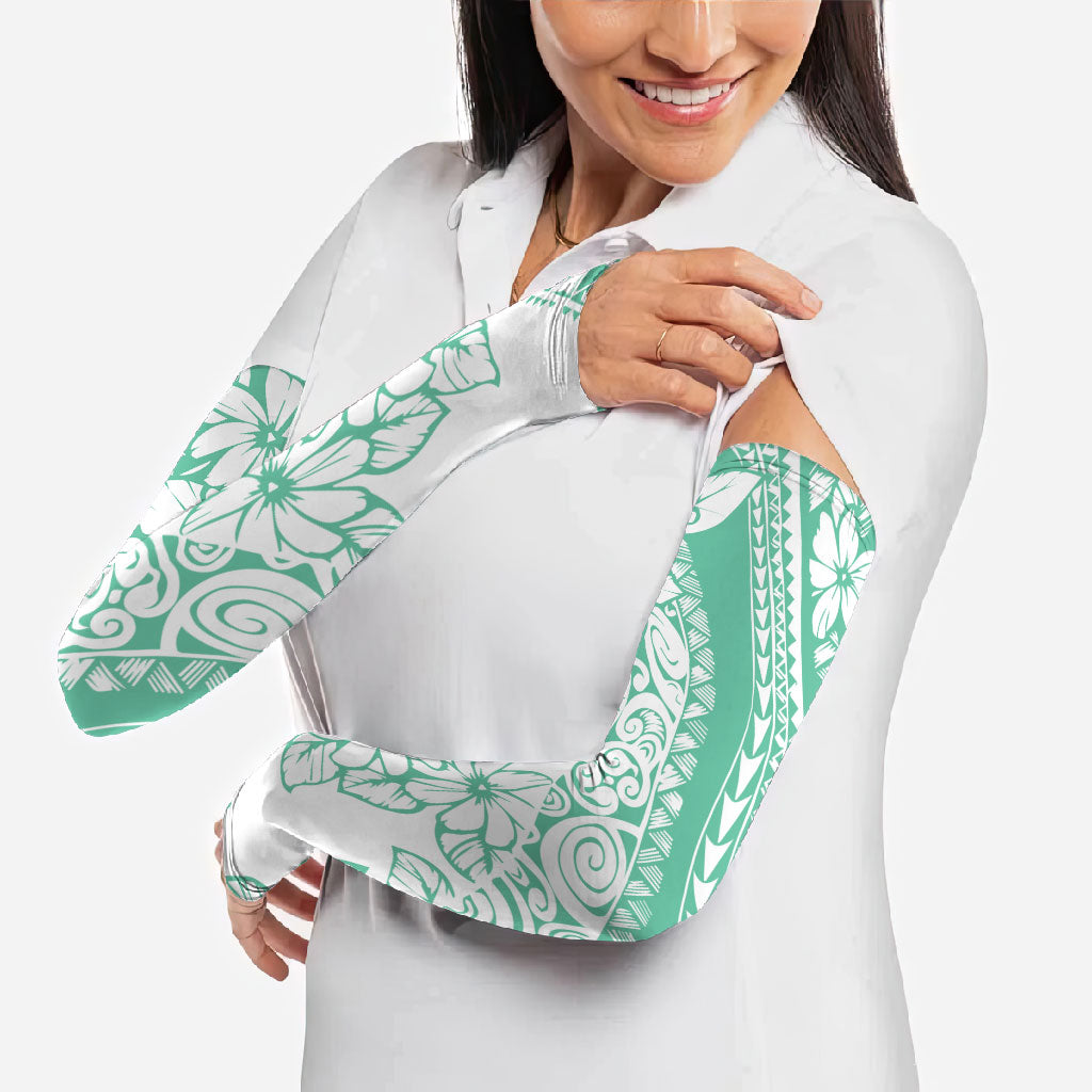Polynesian Tiare Flower Cyan Pastel Vibes Arm Sleeves