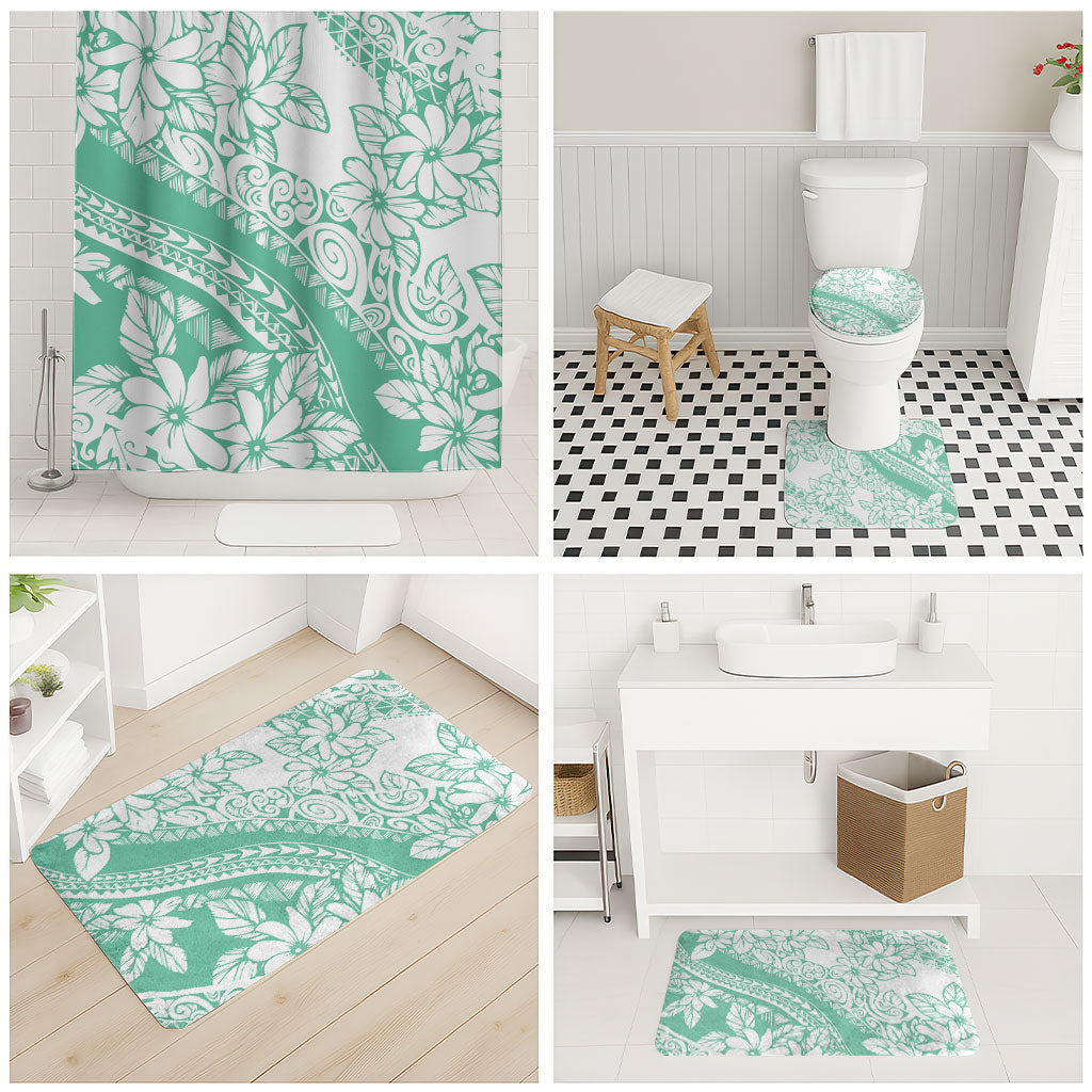 Polynesian Tiare Flower Cyan Pastel Vibes Bathroom Set