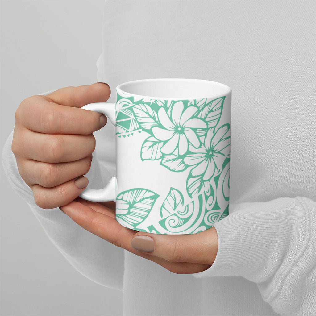 Polynesian Tiare Flower Cyan Pastel Vibes Ceramic Mug