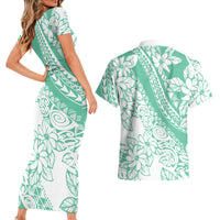 Polynesian Tiare Flower Cyan Pastel Vibes Couples Matching Short Sleeve Bodycon Dress and Hawaiian Shirt LT14 - Polynesian Pride