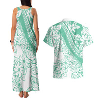 Polynesian Tiare Flower Cyan Pastel Vibes Couples Matching Tank Maxi Dress and Hawaiian Shirt LT14 - Polynesian Pride