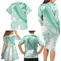 Polynesian Tiare Flower Cyan Pastel Vibes Family Matching Long Sleeve Bodycon Dress and Hawaiian Shirt LT14 - Polynesian Pride