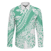 Polynesian Tiare Flower Cyan Pastel Vibes Family Matching Long Sleeve Bodycon Dress and Hawaiian Shirt LT14 Dad's Shirt - Long Sleeve Cyan - Polynesian Pride