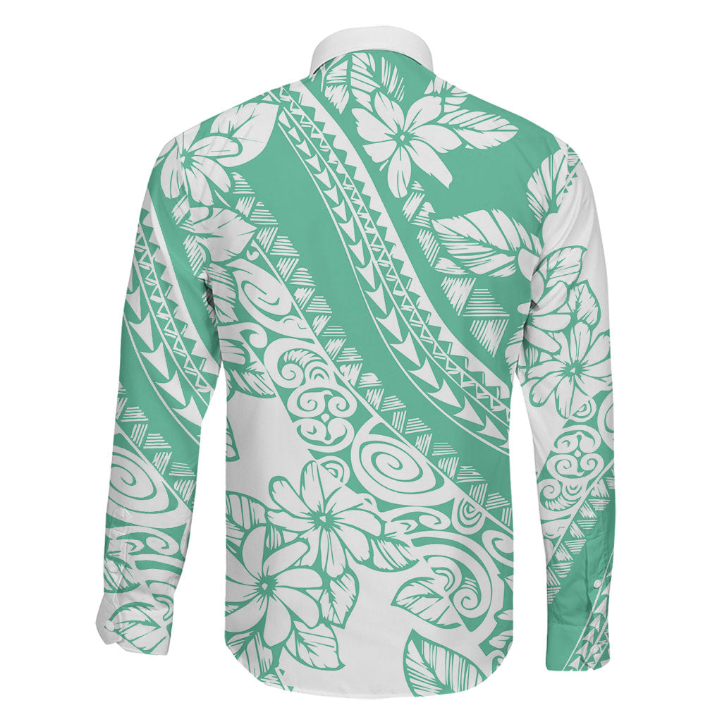 Polynesian Tiare Flower Cyan Pastel Vibes Family Matching Long Sleeve Bodycon Dress and Hawaiian Shirt LT14 - Polynesian Pride