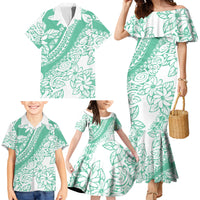 Polynesian Tiare Flower Cyan Pastel Vibes Family Matching Mermaid Dress and Hawaiian Shirt LT14 - Polynesian Pride