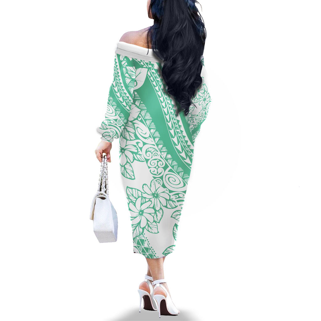 Polynesian Tiare Flower Cyan Pastel Vibes Family Matching Off The Shoulder Long Sleeve Dress and Hawaiian Shirt LT14 - Polynesian Pride