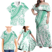 Polynesian Tiare Flower Cyan Pastel Vibes Family Matching Off Shoulder Maxi Dress and Hawaiian Shirt LT14 - Polynesian Pride
