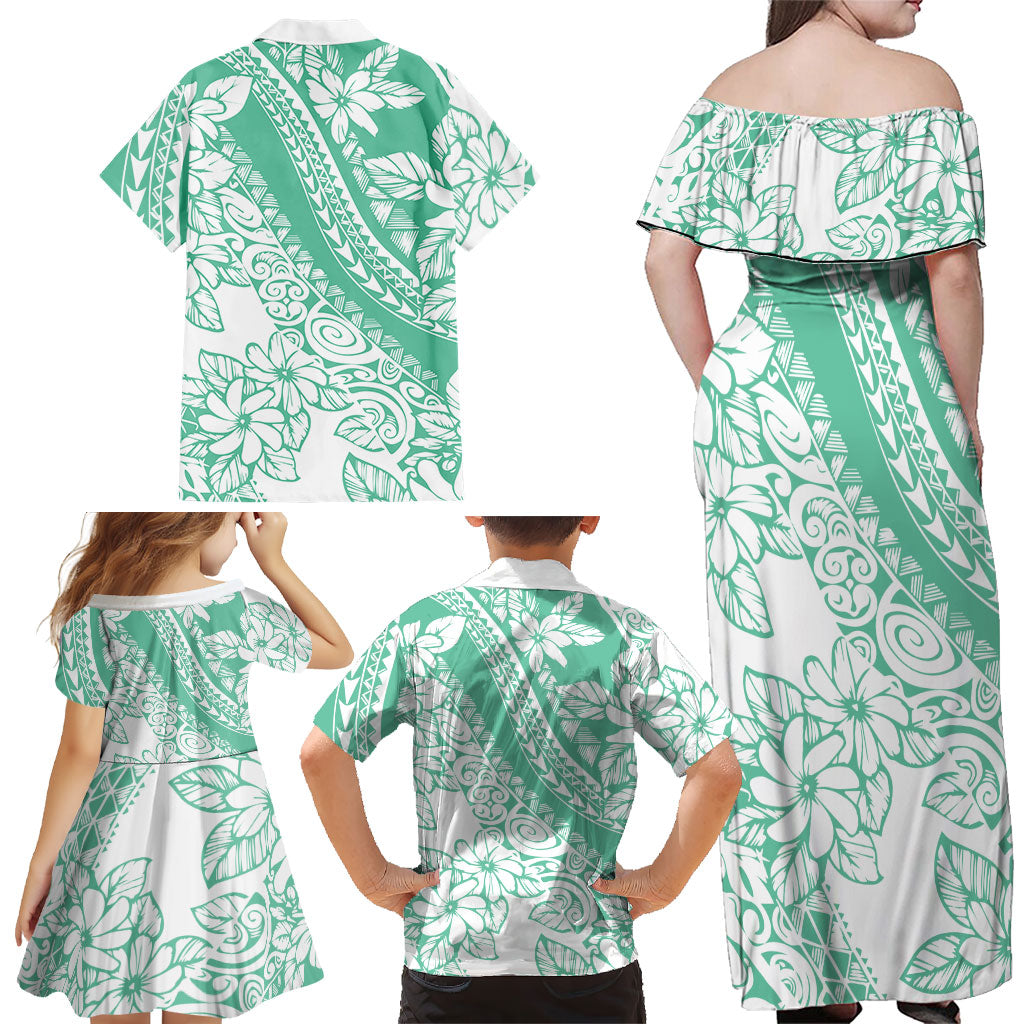Polynesian Tiare Flower Cyan Pastel Vibes Family Matching Off Shoulder Maxi Dress and Hawaiian Shirt LT14 - Polynesian Pride