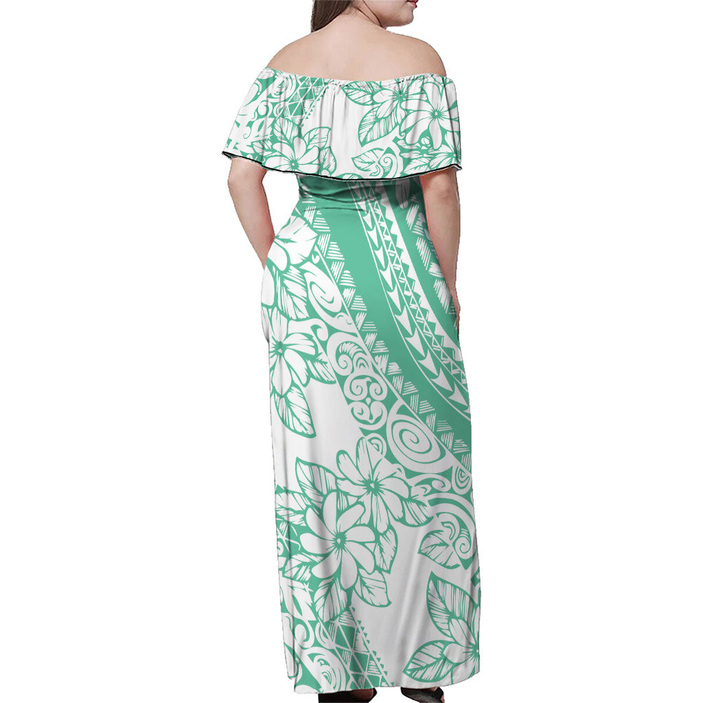 Polynesian Tiare Flower Cyan Pastel Vibes Family Matching Off Shoulder Maxi Dress and Hawaiian Shirt LT14 - Polynesian Pride