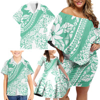 Polynesian Tiare Flower Cyan Pastel Vibes Family Matching Off Shoulder Short Dress and Hawaiian Shirt LT14 - Polynesian Pride