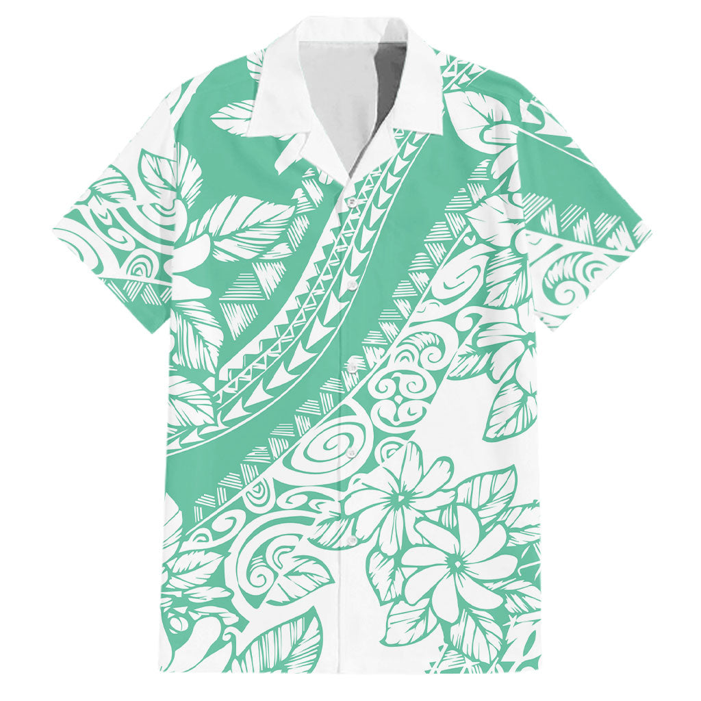 Polynesian Tiare Flower Cyan Pastel Vibes Family Matching Short Sleeve Bodycon Dress and Hawaiian Shirt LT14 Dad's Shirt - Short Sleeve Cyan - Polynesian Pride