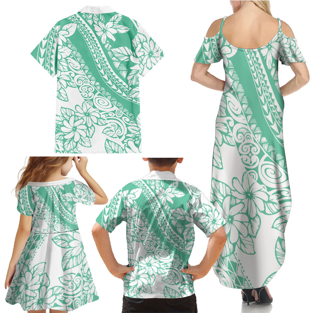 Polynesian Tiare Flower Cyan Pastel Vibes Family Matching Summer Maxi Dress and Hawaiian Shirt LT14 - Polynesian Pride