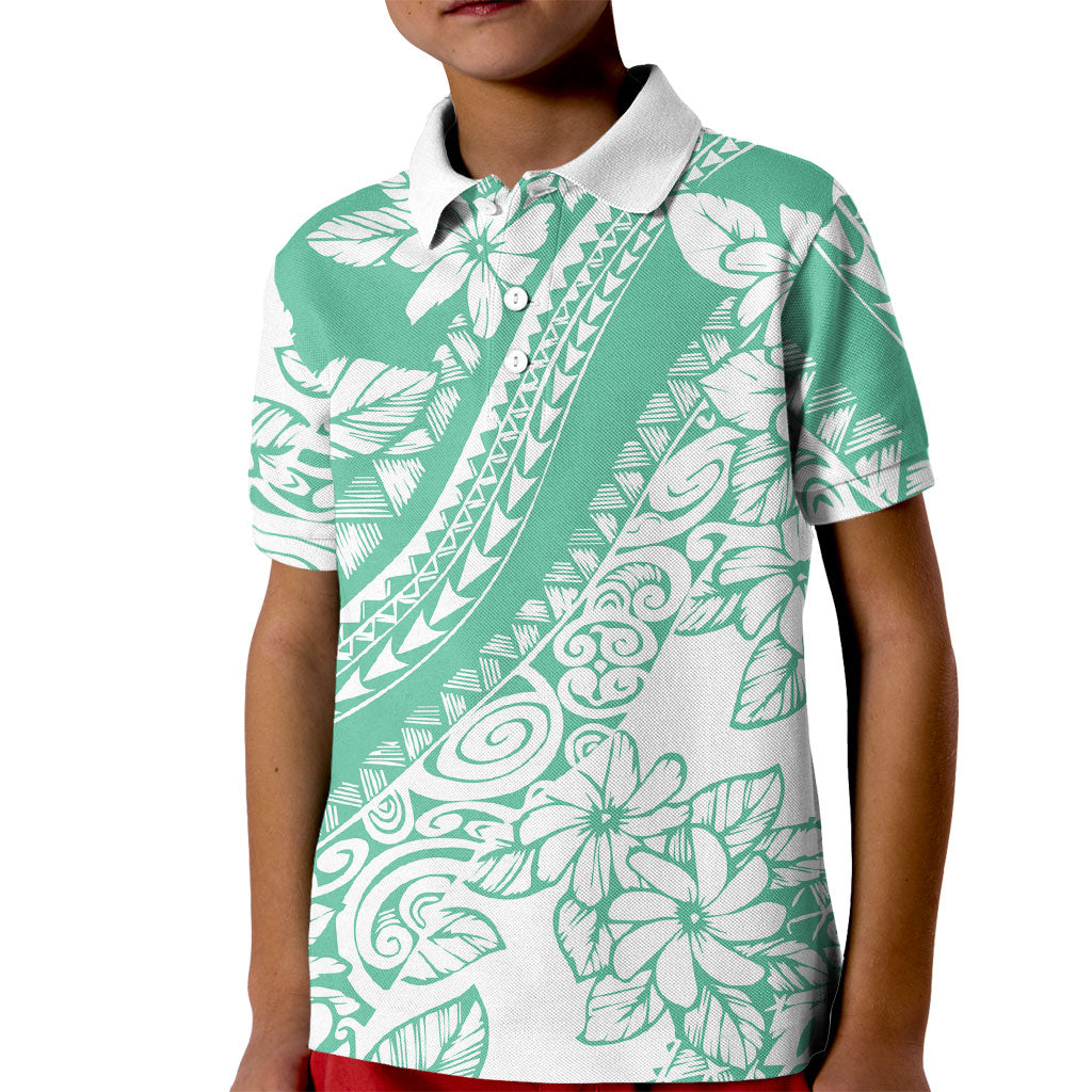 Polynesian Tiare Flower Cyan Pastel Vibes Kid Polo Shirt