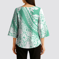 Polynesian Tiare Flower Cyan Pastel Vibes Kimono Sleeve Blouse