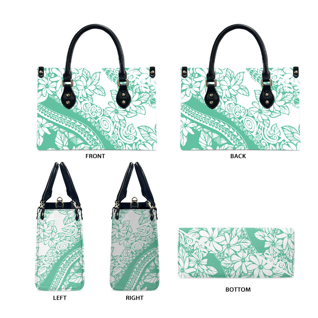Polynesian Tiare Flower Cyan Pastel Vibes Leather Bag