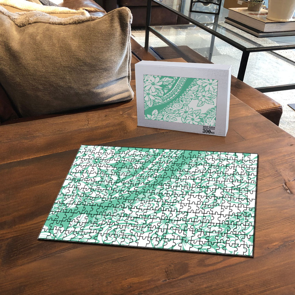 Polynesian Tiare Flower Cyan Pastel Vibes Puzzle