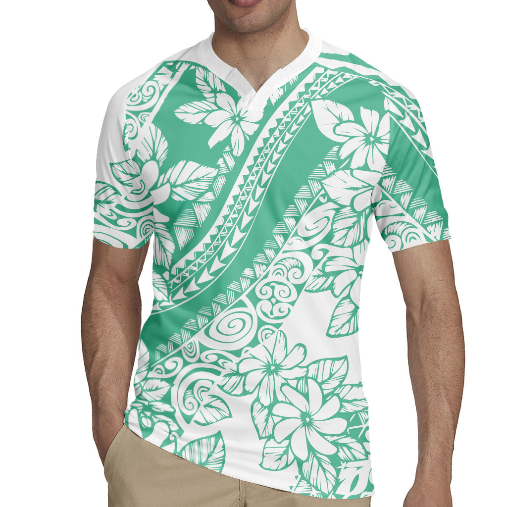 Polynesian Tiare Flower Cyan Pastel Vibes Rugby Jersey