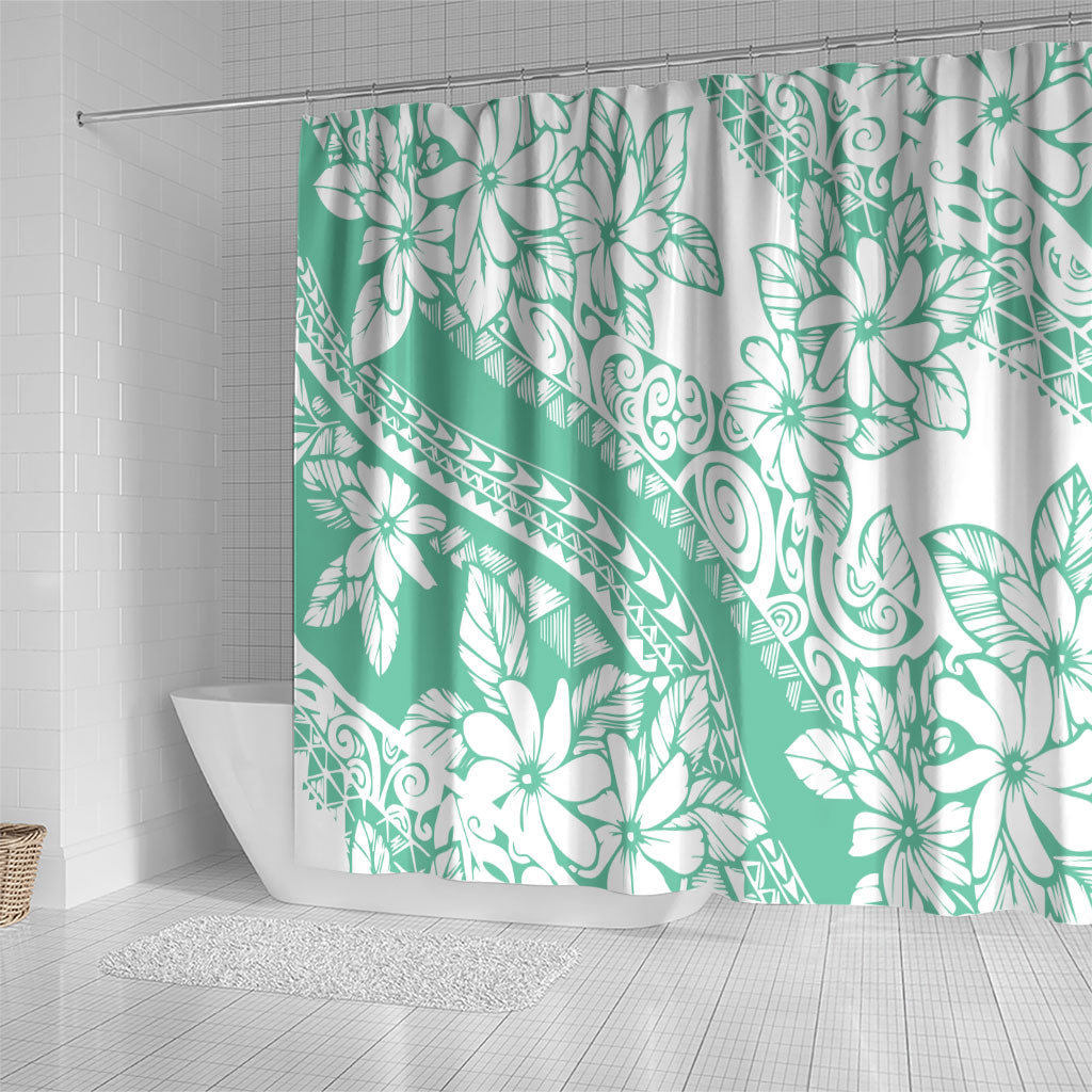 Polynesian Tiare Flower Cyan Pastel Vibes Shower Curtain