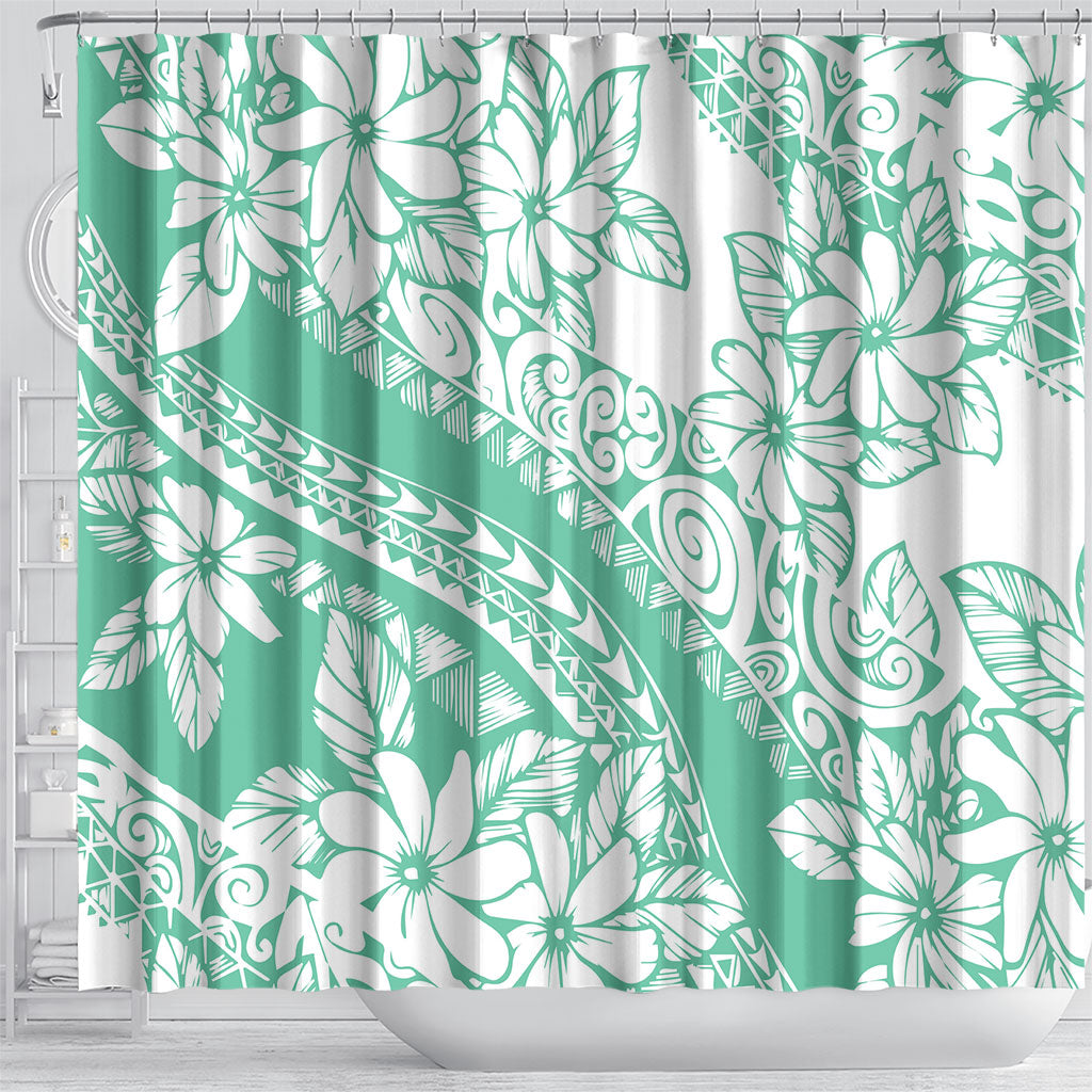 Polynesian Tiare Flower Cyan Pastel Vibes Shower Curtain