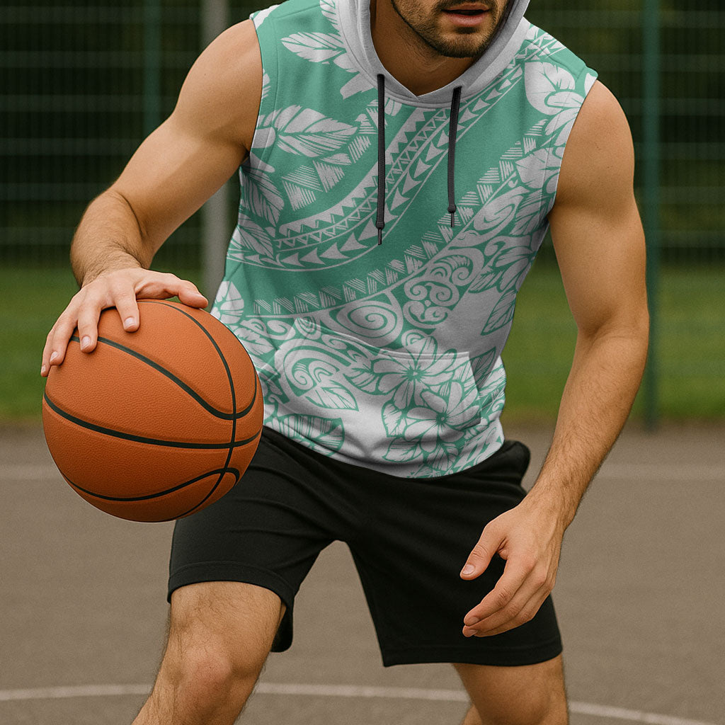 Polynesian Tiare Flower Cyan Pastel Vibes Sleeveless Hoodie