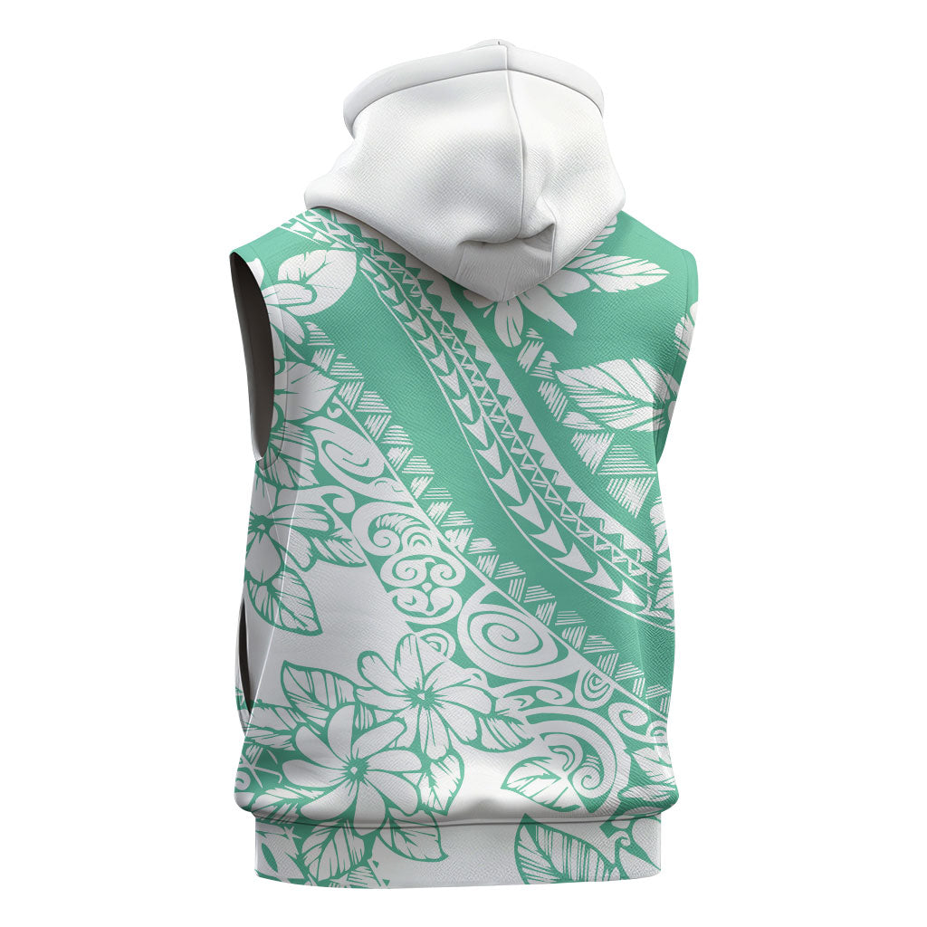 Polynesian Tiare Flower Cyan Pastel Vibes Sleeveless Zip Hoodie